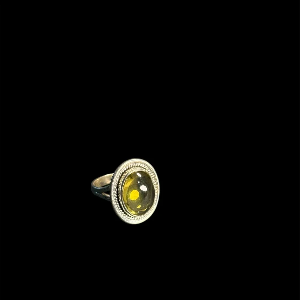 925 Sterling Silver Yellow Amber Gemstone Ring/size6.5